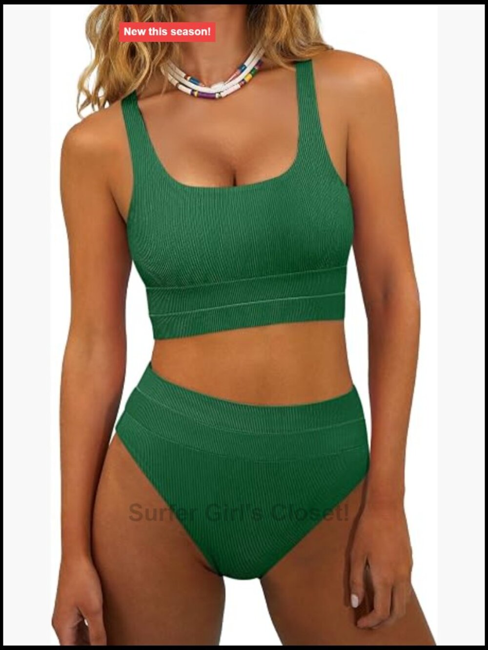 High Waisted 2 Piece Bikini Set Tummy Control Swimwear Adjustable Straps - Picture 1 of 7